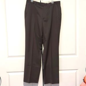 Paul Fredrick Men's Dress Pants Size 36X32 Wool Olive Flat Front -331